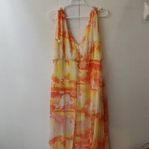 Yellow and orange sheer draped blouse
